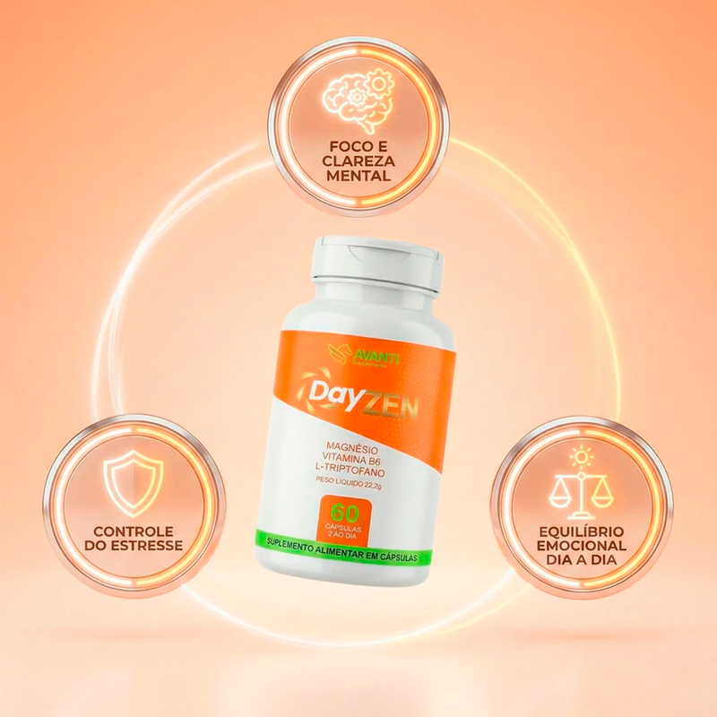 DayZen Calmante - Ltriptofano 25mg + Magnésio 65mg + Vitamina B6 1,3mg 60 Cápsulas - Avanti Supplements